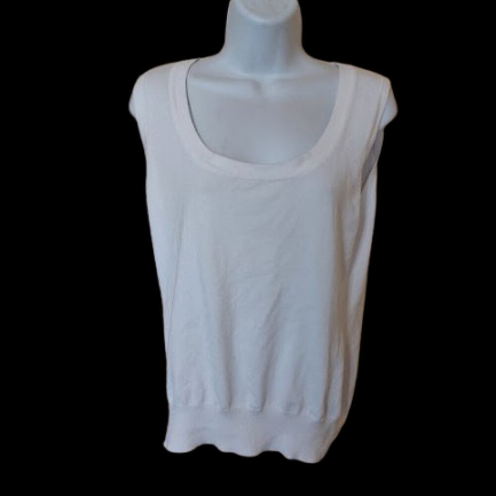 White Soft Knit Vest - Knit  Scoop Tank Top -  Size Large